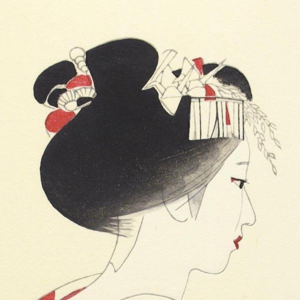 真作】【WISH】加藤晨明 手摺木版画 証明シール 美人 〇日展参与 日本