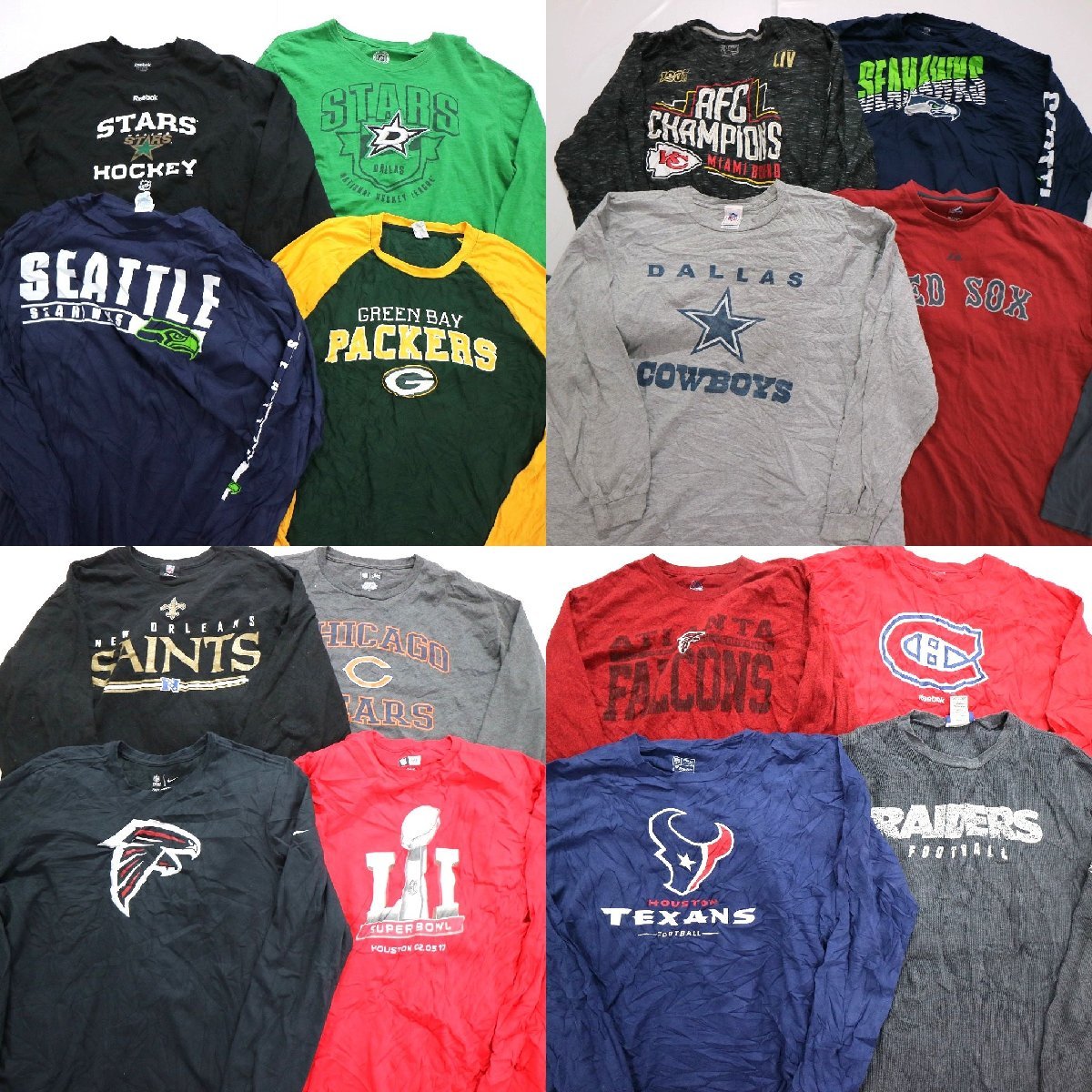 ◎プロチーム 長袖Tシャツ set NFL MLB NHＬ パッカーズ 他 (メンズXL) 16枚セット まとめ売り 古着卸 1円スタート 最落なし MM5354