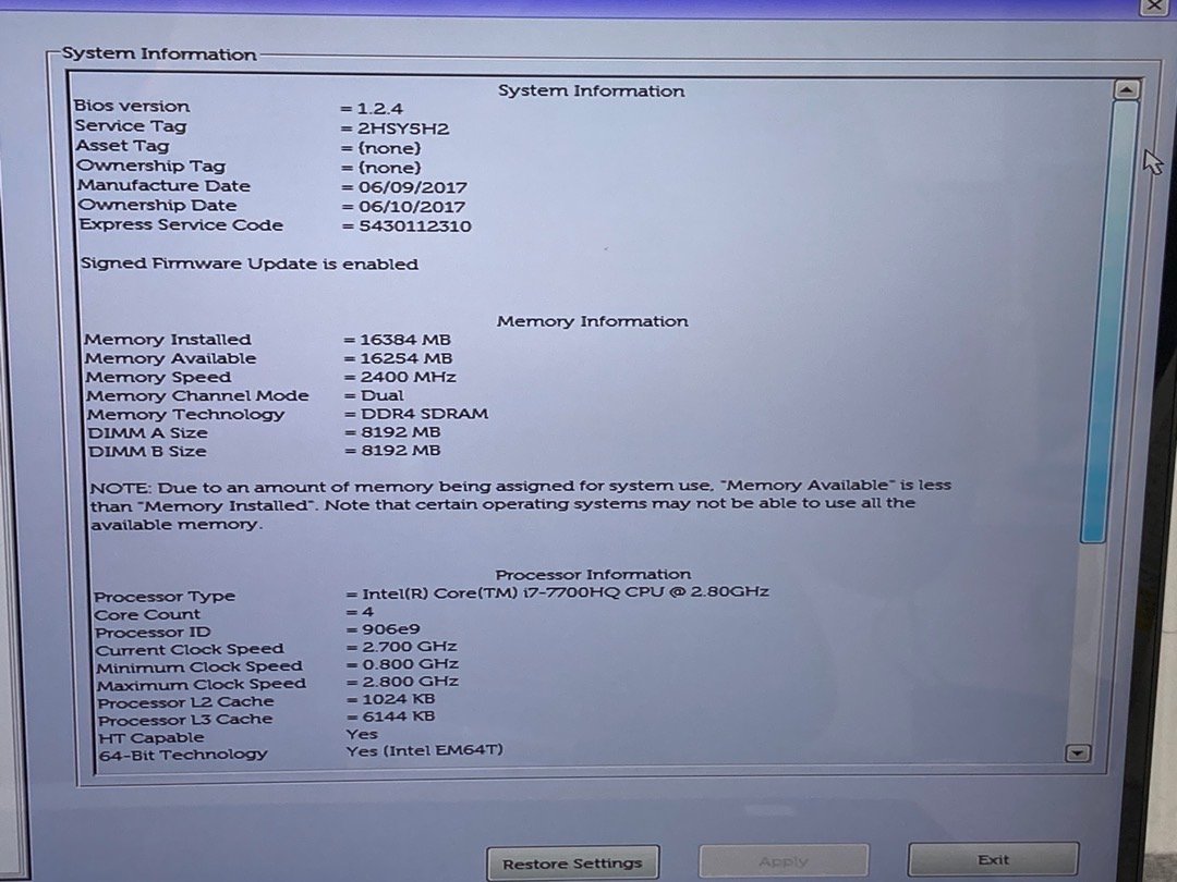 ジャンク【DELL】XPS 15 9560 Corei7-7700HQ メモリなし ストレージ