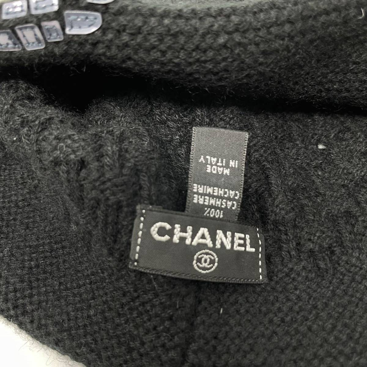 美品CHANEL⁄シャネルベレー帽ココマーク刺繍ウール59相当黒