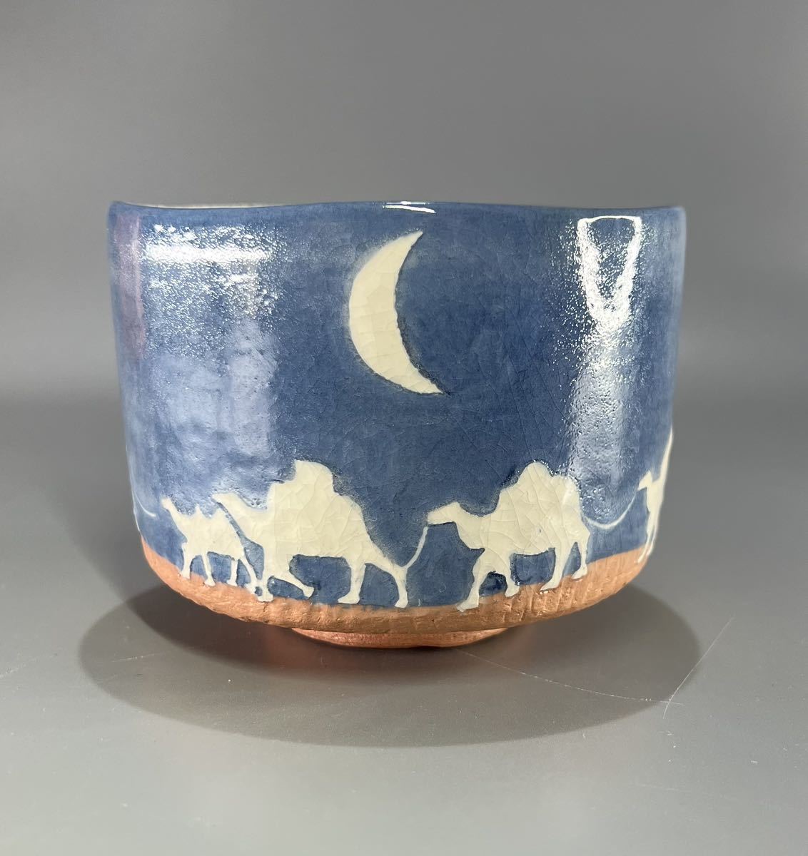 楽焼 川崎和楽(造) 七世 御題茶碗 シルクロード絵 茶道具 茶碗