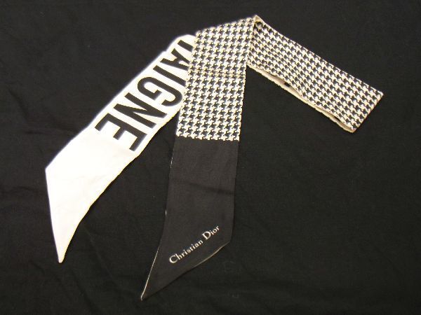 1円 Christian Dior ディオール ミッツァ シルク100% 千鳥柄 リボン