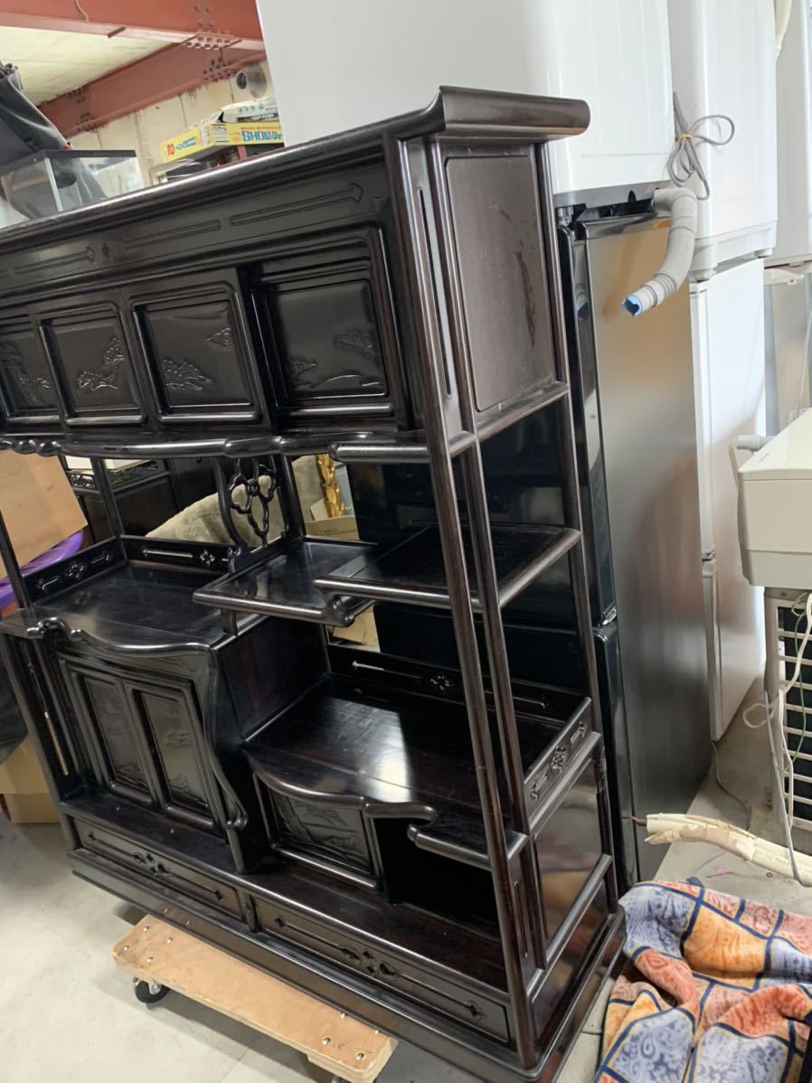 唐木 黒檀飾り棚 煎茶道具 和家具 茶棚 茶箪笥 違い棚 飾棚 横幅122 高