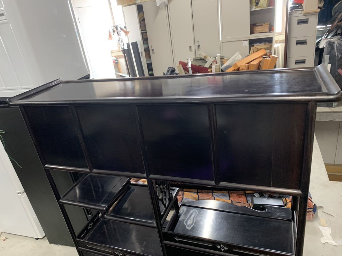唐木 黒檀飾り棚 煎茶道具 和家具 茶棚 茶箪笥 違い棚 飾棚 横幅122 高