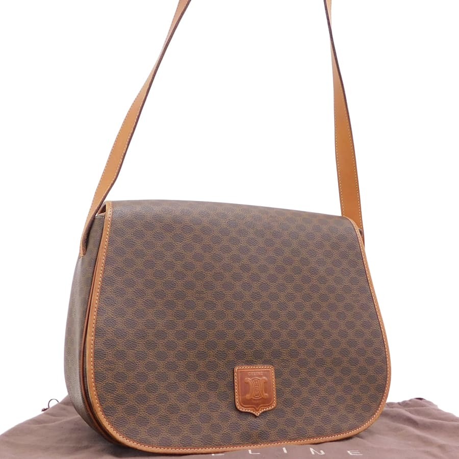 1円 ■ 美品 セリーヌ ショルダーバッグ ブラウン系 PVC マカダム 斜め掛け CELINE ■E.Csr.oN-27