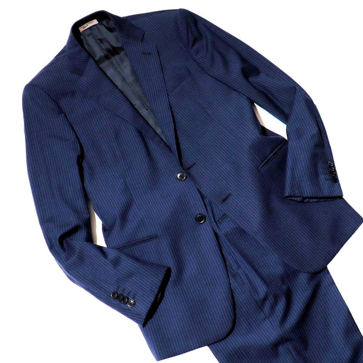 未使用同◎最高級「ARMANI/アルマーニ」T-LINE 通年合い物◎リッチな艶感溢れる極美ロイヤルネイビー色◎ジャケット＆パンツ スーツ 48 L