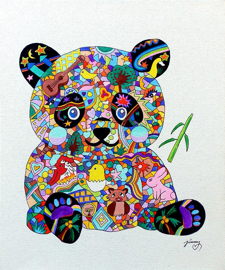 【F6号】ジミー大西【パンダ】手描き作品/表裏サイン/油彩/アクリル/絵画/額縁 絵画 ジミー大西 /パンダ/手描き作品/肉筆保証/表裏サイン・/アクリル