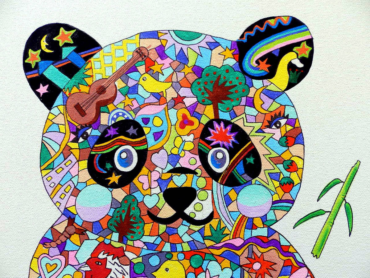 絵画 ジミー大西 /パンダ/手描き作品/肉筆保証/表裏サイン・/アクリル