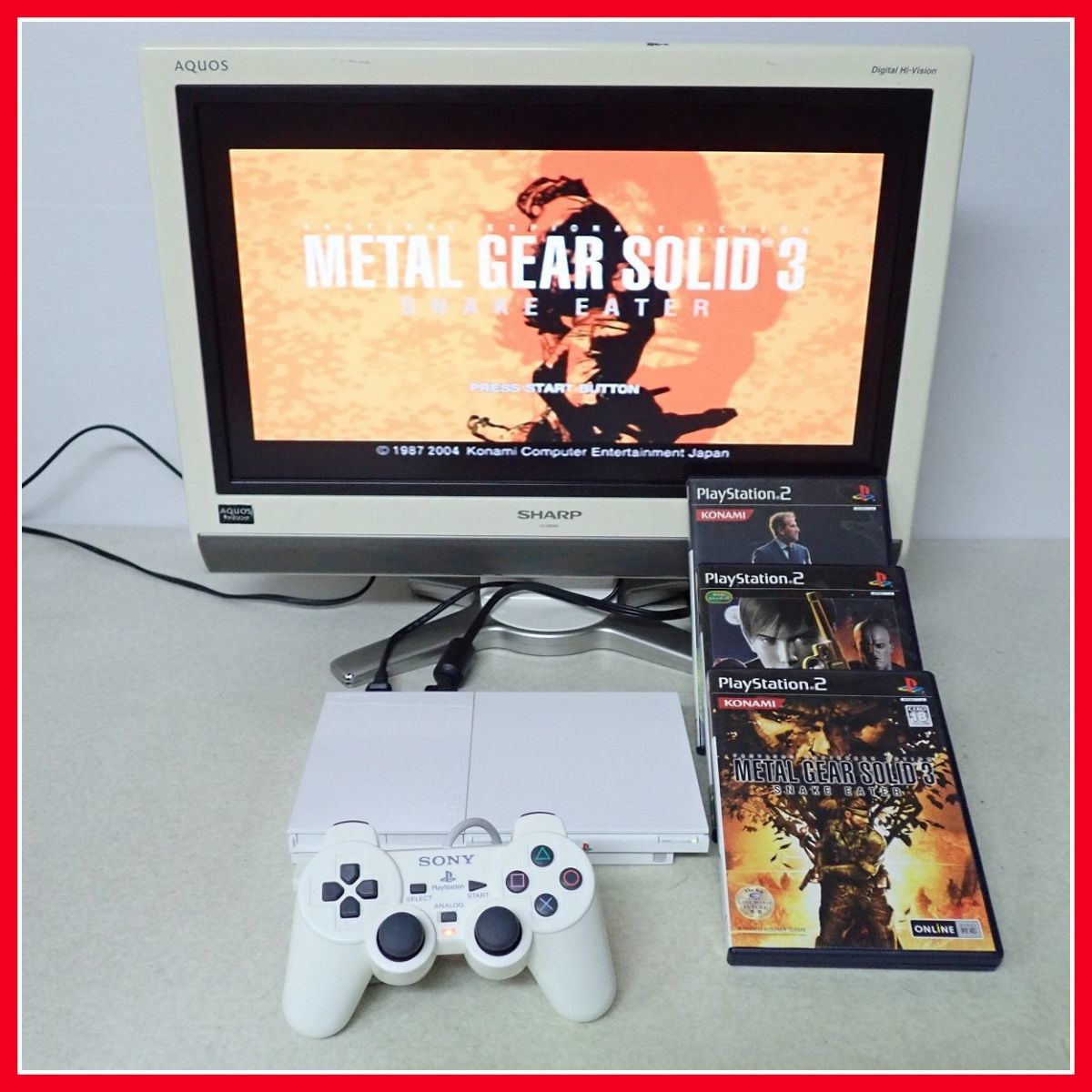 動作品 PS2 プレステ2 薄型 本体 SCPH-90000 セラミック・ホワイト + メタル ギア ソリッド 3 等 ソフト3本 セット Playstation2 SONY【10