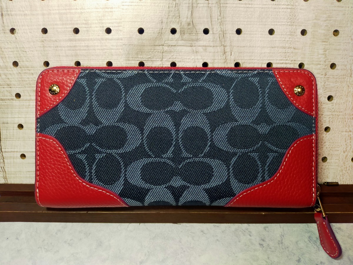 正規品 新品未使用 コーチ COACH長財布 アウトレット品 F53769 デニム レッド