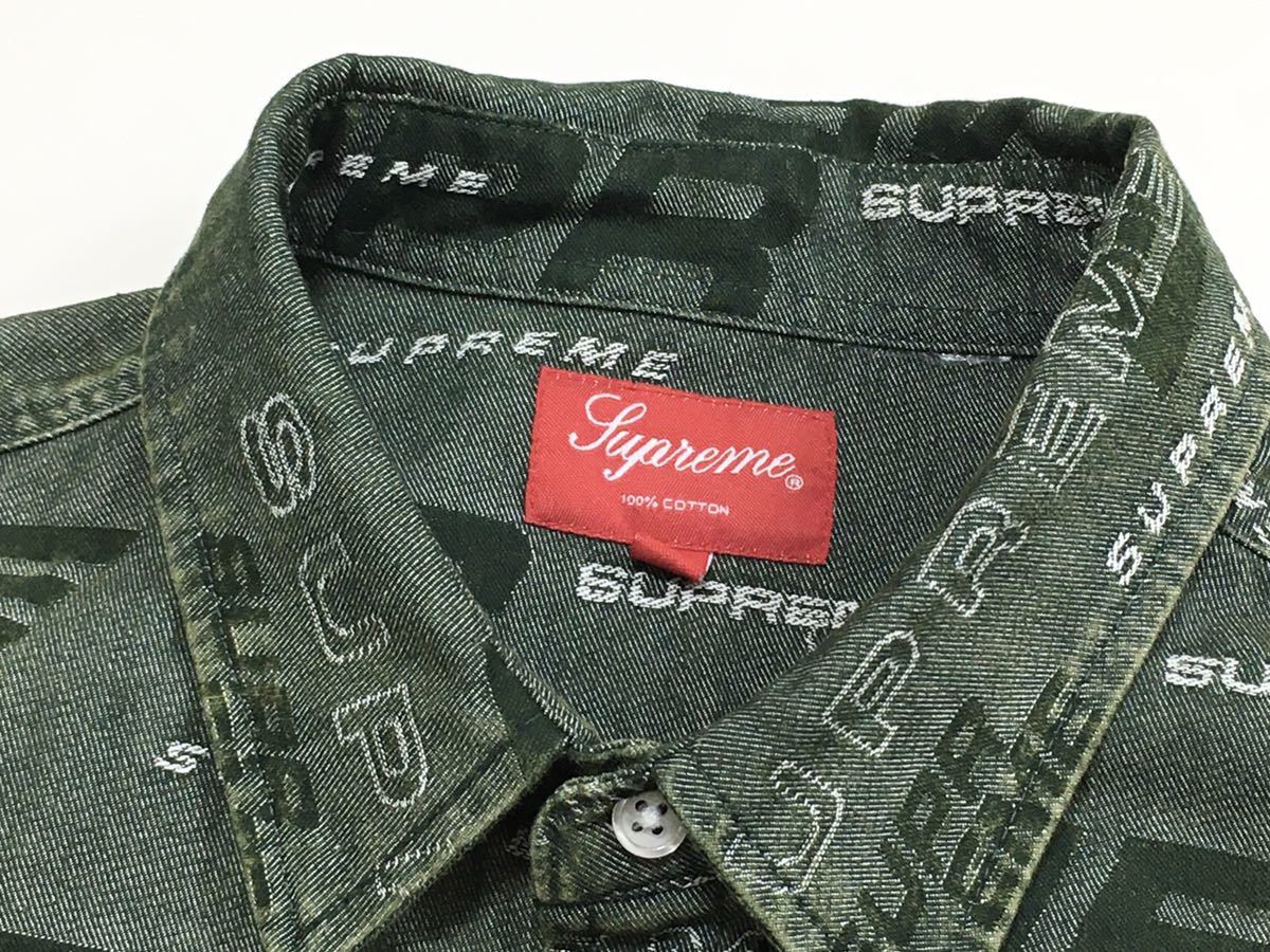 Supreme 19AW Dimensions Logo Denim Shirt デニムシャツ グリーン Mサイズ ジャガードロゴ ジャケット ...