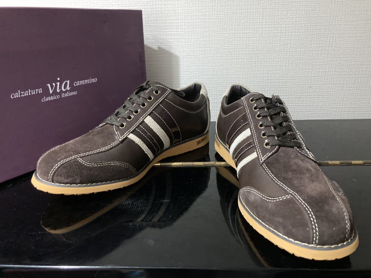 新品未使用via cammino（Madrasマドラス）本革レザースニーカー VC1519 25cm本革本皮皮靴革靴ブラウンビジネスカジュアルビジカジ