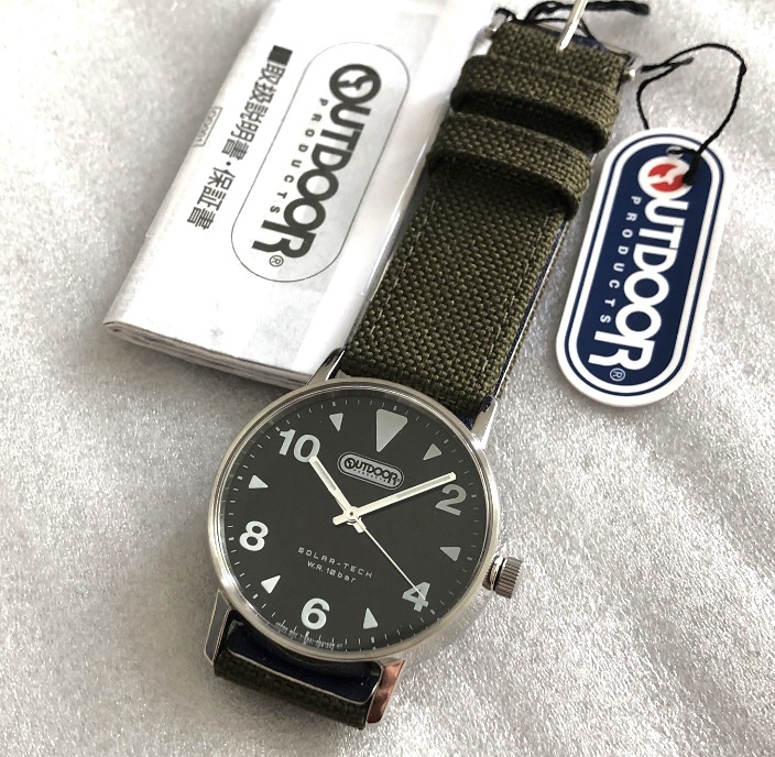OUTDOOR PRODUCTS ソーラー CITIZEN 製 ウォッチ 時計 アウトドア プロダクツ 黒 ミリタリー スタイル CODURA ベルト コラボ 共用 シェア