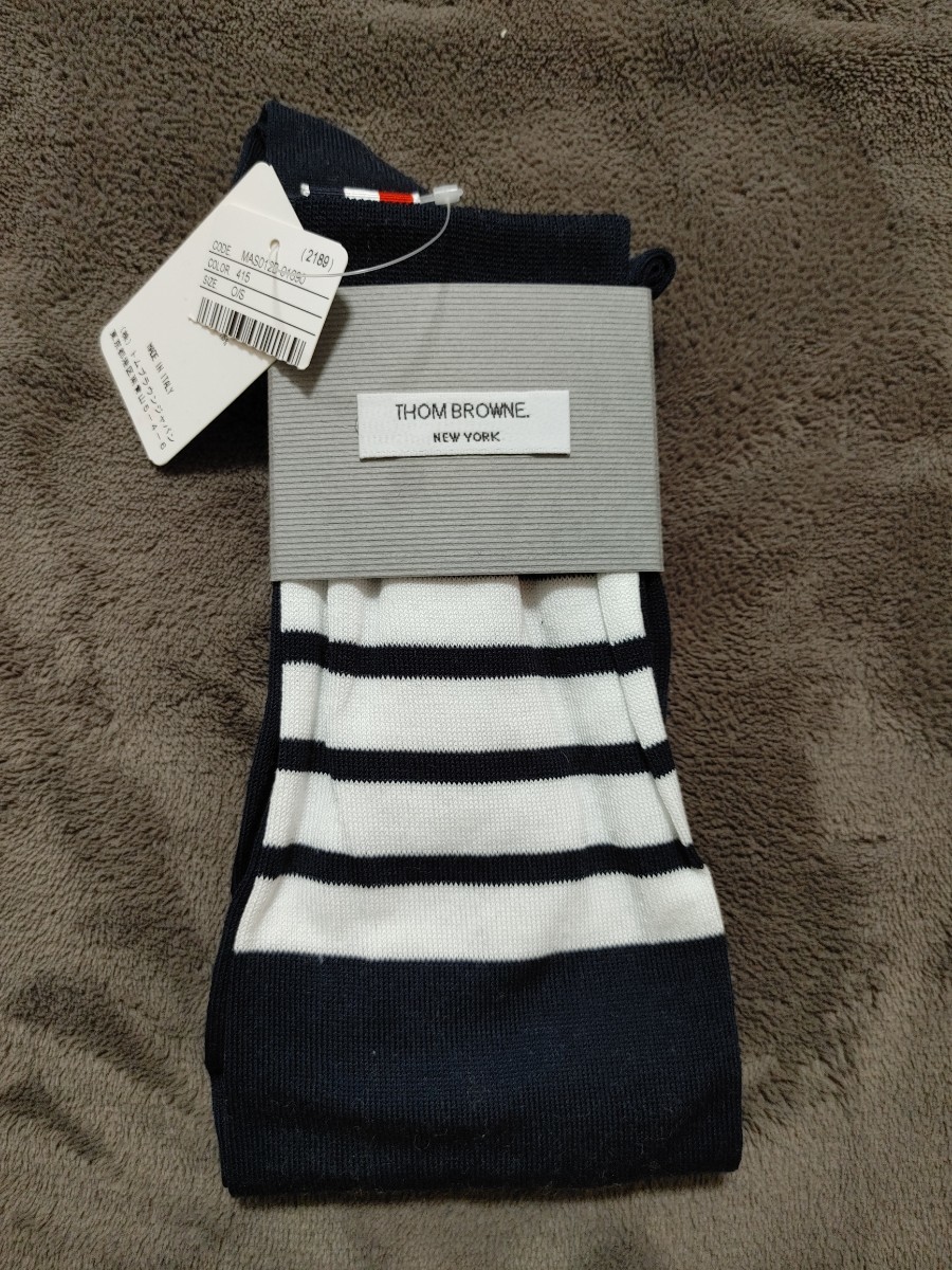 新品 THOM BROWNE トムブラウン ソックス 4bar ネイビー トリコロール engineered ホワイト ロングホーズ 靴下