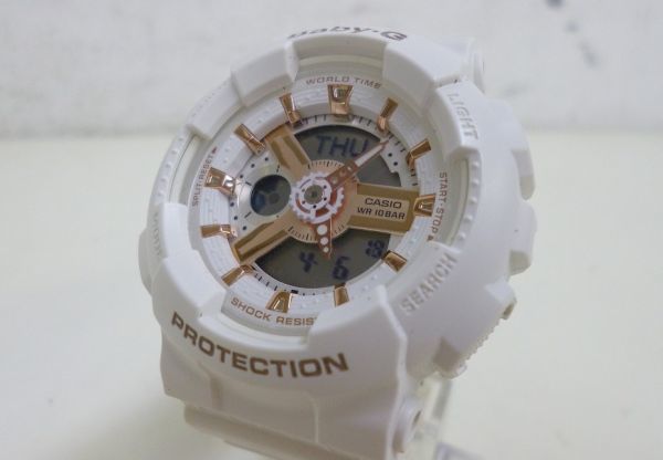 W133-Y24-628 稼働 CASIO カシオ BABY-G BA-110RG ホワイト ピンクゴールド デジアナ 腕時計 レディース クオーツ ケース付き 現状品①