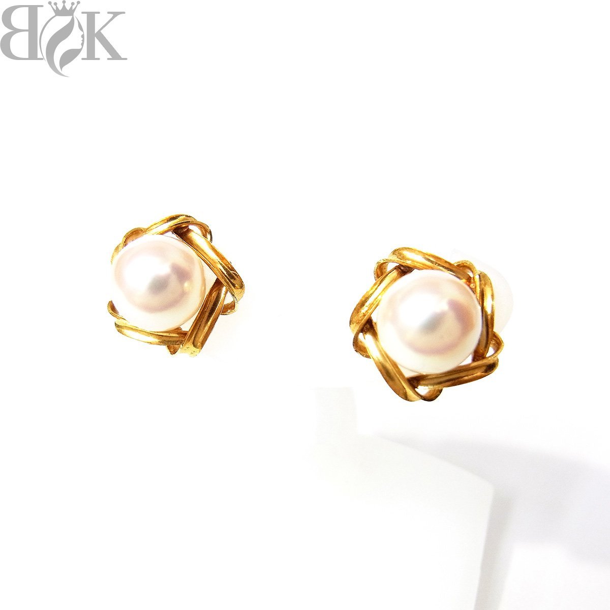 美品 K18 パールピアス イエローゴールド パール径約6.5mm 総重量約2.0