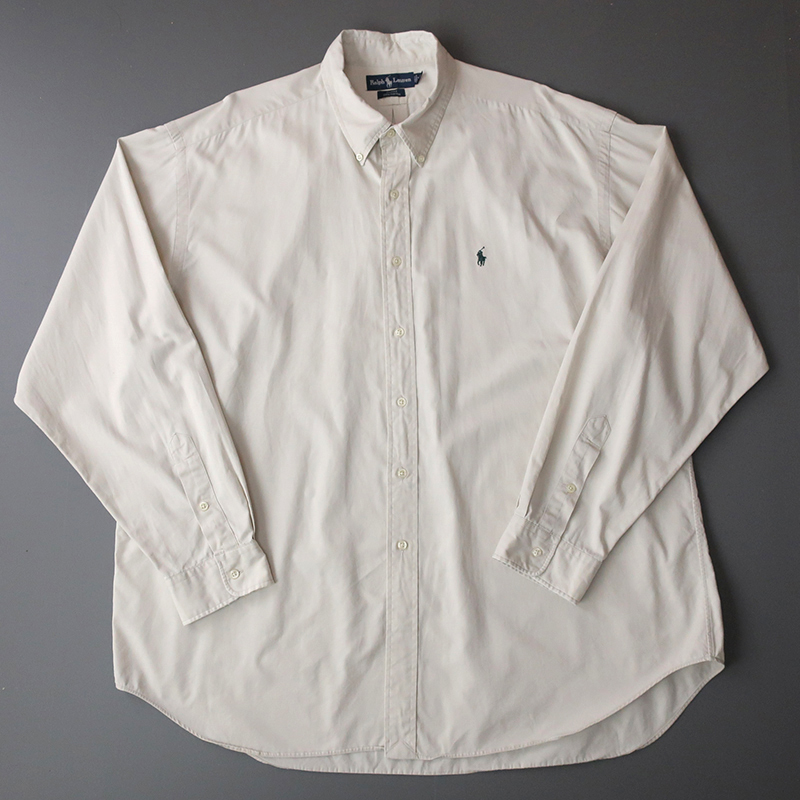 ビッグシルエット◎90s US輸入 ラルフローレン BLAKE コットンツイルシャツ ボタンダウン ベージュ XXL