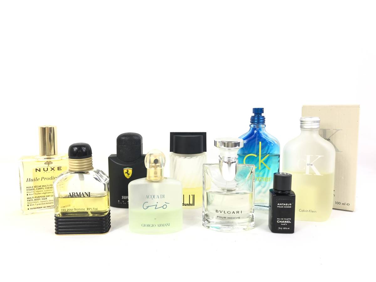 【メンズ向き 香水他9本セット】シャネル　ブルガリ　アルマーニ 　カルバンクライン他 オードトワレ パルファム アフターシェイブ 管O-135