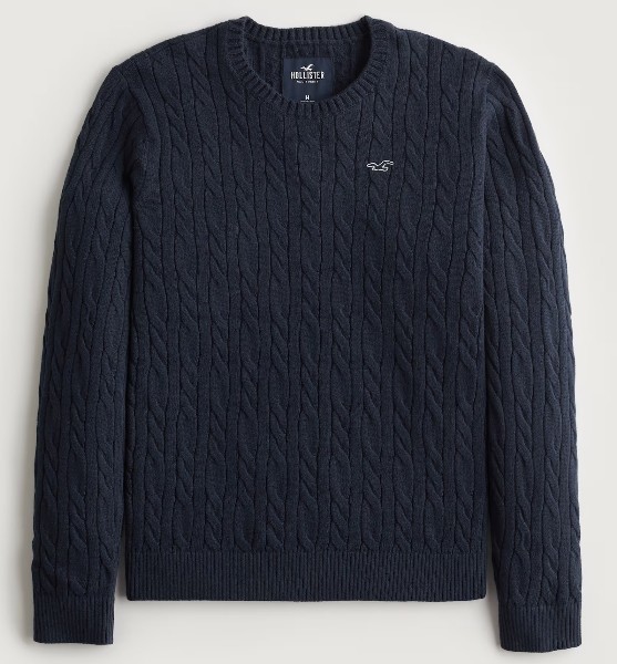 HOLLISTER*ホリスター*US:XXL/ネイビー/ケーブルニット ロゴアイコンクルーセーター