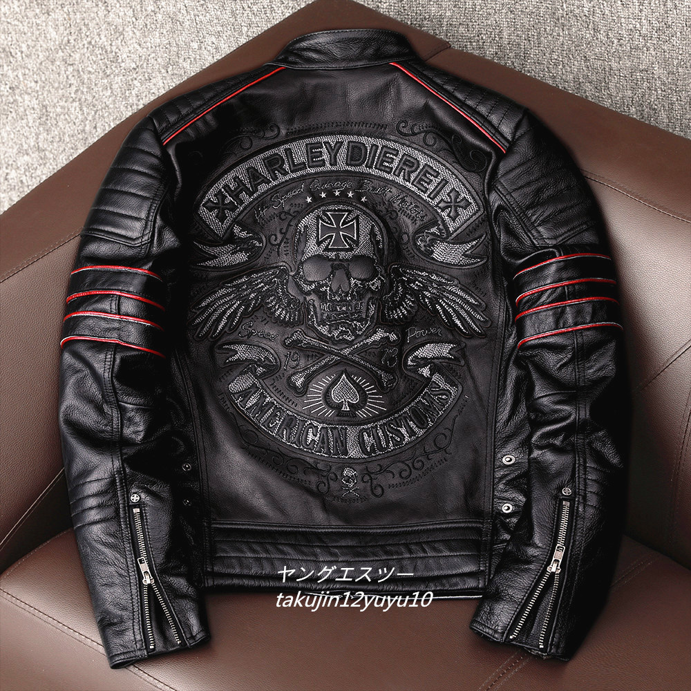21万 最上級*ナッパ ライダース レザージャケット 新品 プレミアム 豪華刺繍 本革 バイクウェア 最高峰 イタリアンレザー 牛革 L レザージャケット 革 新品 最 ヴィンテージ本革 レザー