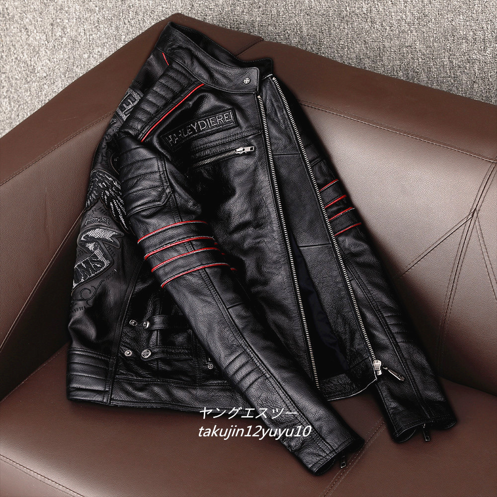 21万 最上級*ナッパ ライダース レザージャケット 新品 プレミアム 豪華刺繍 本革 バイクウェア 最高峰 イタリアンレザー 牛革 L レザージャケット 革 新品 最 ヴィンテージ本革 レザー