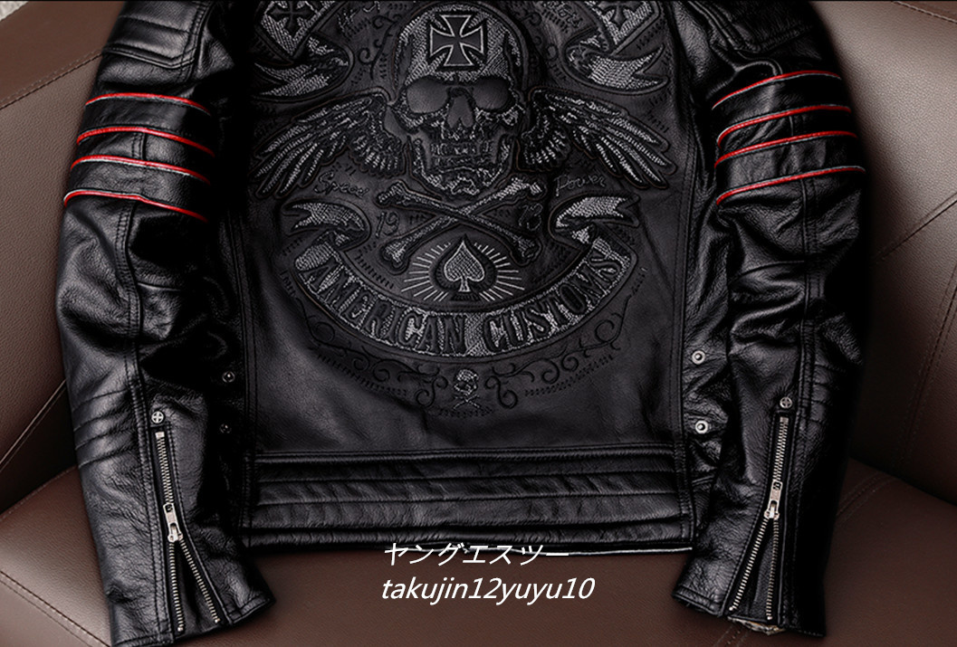21万 最上級*ナッパ ライダース レザージャケット 新品 プレミアム 豪華刺繍 本革 バイクウェア 最高峰 イタリアンレザー 牛革 L レザージャケット 革 新品 最 ヴィンテージ本革 レザー