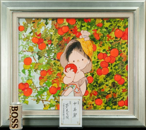 ◇中島潔◇油絵 手描き《夢見る頃》裏書 夕張美術館取扱シール F8号