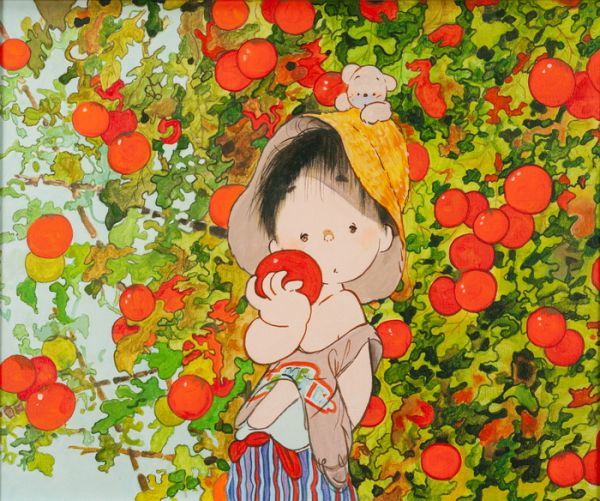 ◇中島潔◇油絵 手描き《夢見る頃》裏書 夕張美術館取扱シール F8号