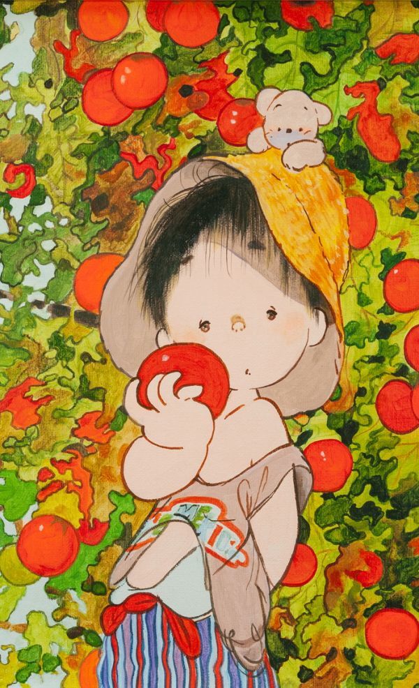 ◇中島潔◇油絵 手描き《夢見る頃》裏書 夕張美術館取扱シール F8号