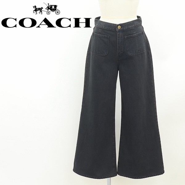 美品◆COACH コーチ ハイウエスト デニム ワイド バギー パンツ ジーンズ 黒 ブラック 2 160/68A