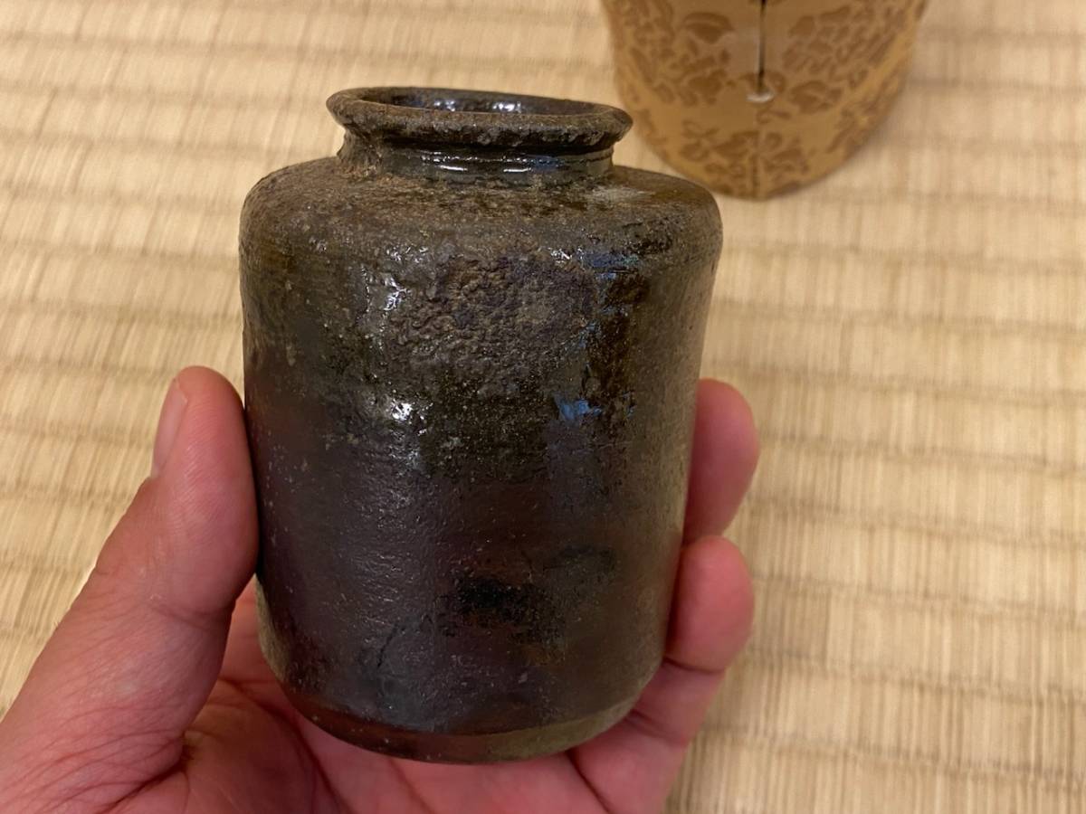 丹波 肩衝茶入 森本丹山造 箱等無し 仕服 妙心寺金襴 丹波焼立杭焼