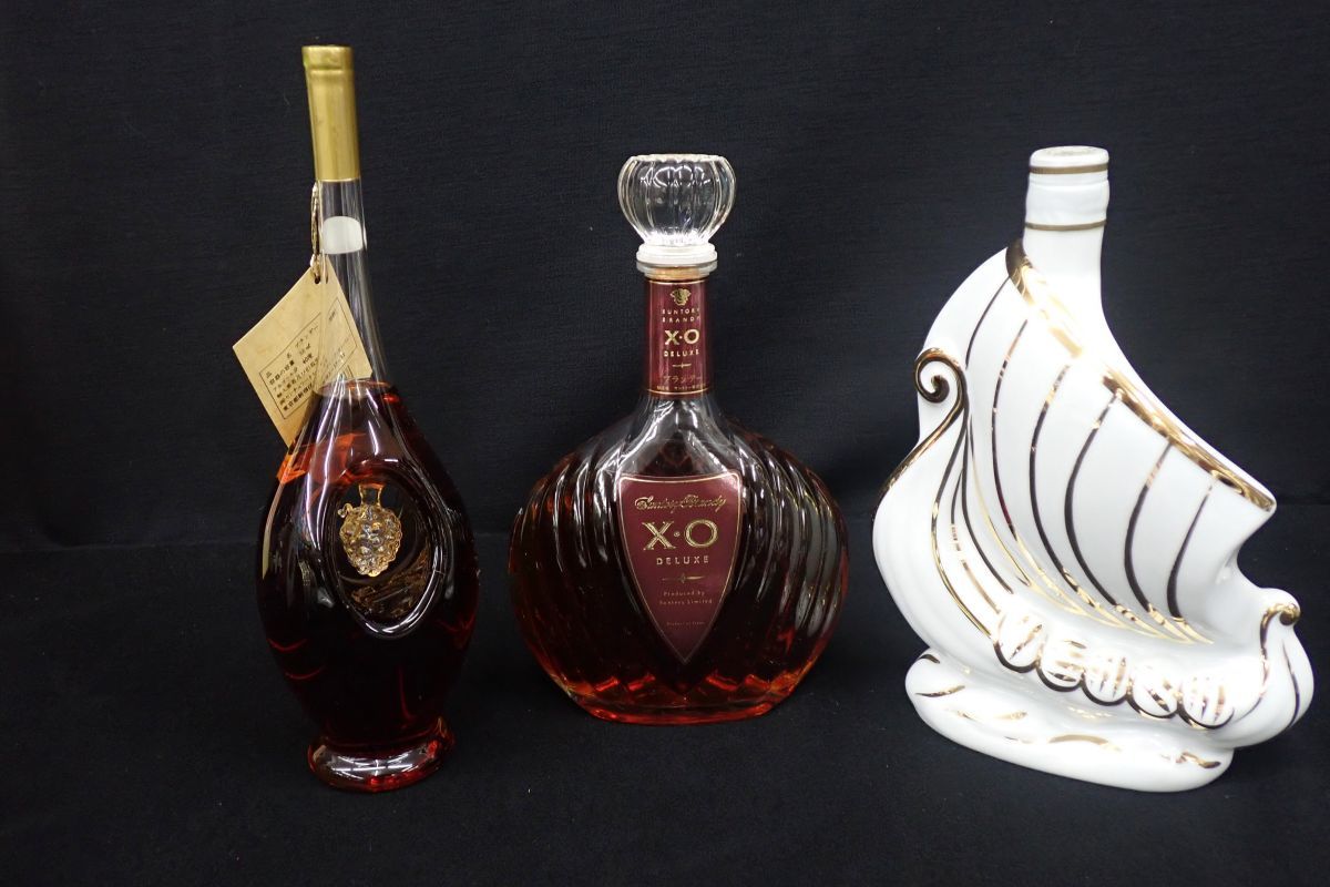 ◆古酒109 未開栓 ブランデーまとめて3本 PRUNIER NAPOLEON X・O DELUXE LARSEN S.A.◆陶器ボトル/コニャック/消費税0円