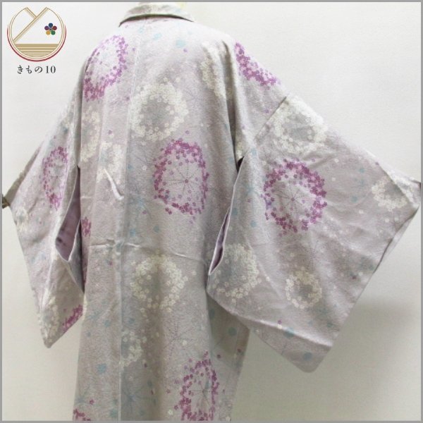 ☆着物10☆ 1円 逸品!! 絹 長羽織 花丸文 小花 かわいい♪ モダン 袷