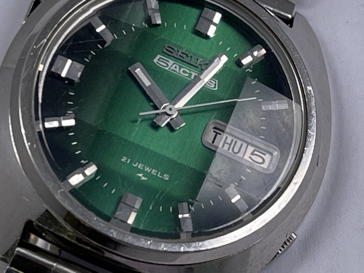 SEIKO セイコー5 ACTUS 7019-7350 カットガラス 自動巻 Silver Wave 