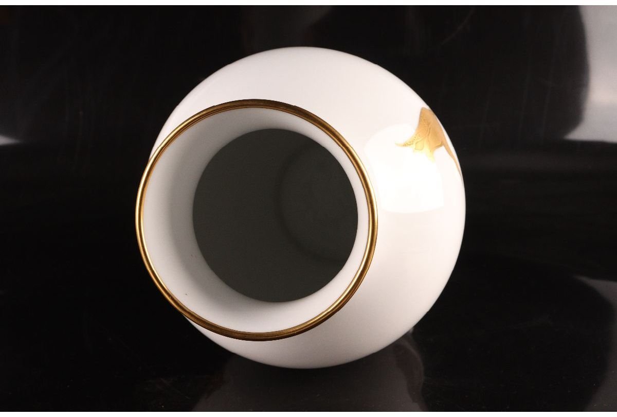 URA]大倉陶園/OKURA/金蝕薔薇文花瓶/34.5cm/7-4-172(検)