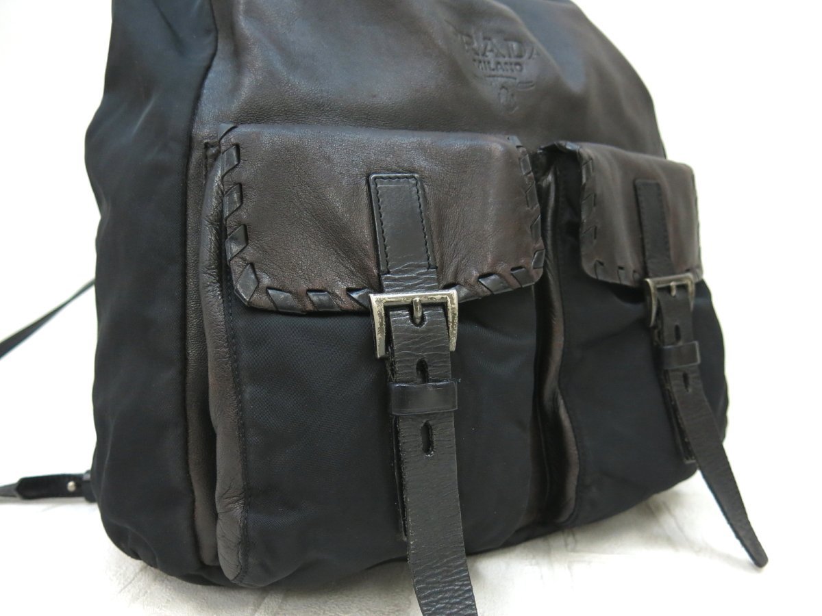 ◇美品◇PRADA プラダ◇ロゴ型押し◇ナイロン ラム レザー 本革 
