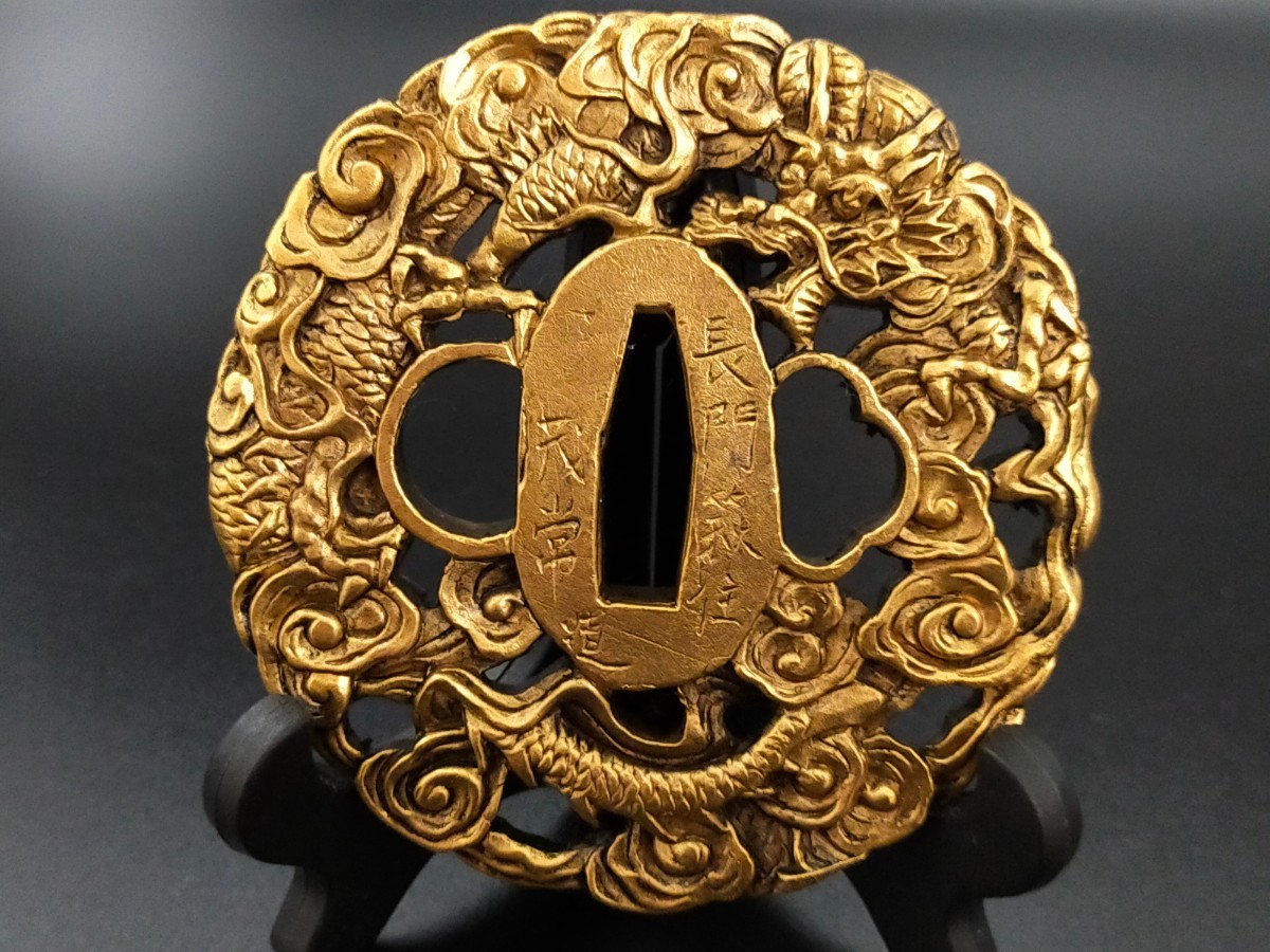 日本刀装具 刀鍔 81651 日本刀装具 刀鍔 武将の図 銅地 細工 絵金銀 鍔