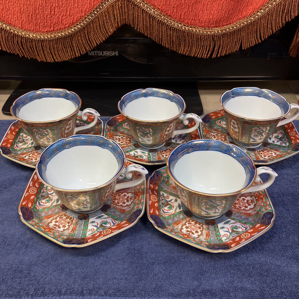 有田焼】幸楽窯『金襴手色絵鳳凰カップ＆ソーサー』《美品》日本製/5客