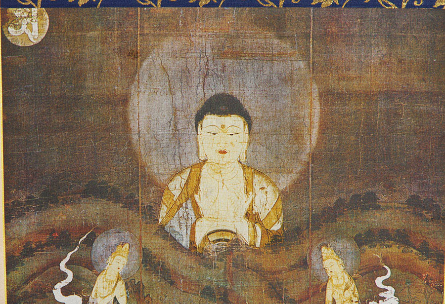 【複製】 『 国宝 山越阿弥陀図 』 工芸 複製 絹本 共箱 書画 掛軸 永観堂禅林寺所蔵 仏教美術 仏画 阿弥陀如来 来迎図