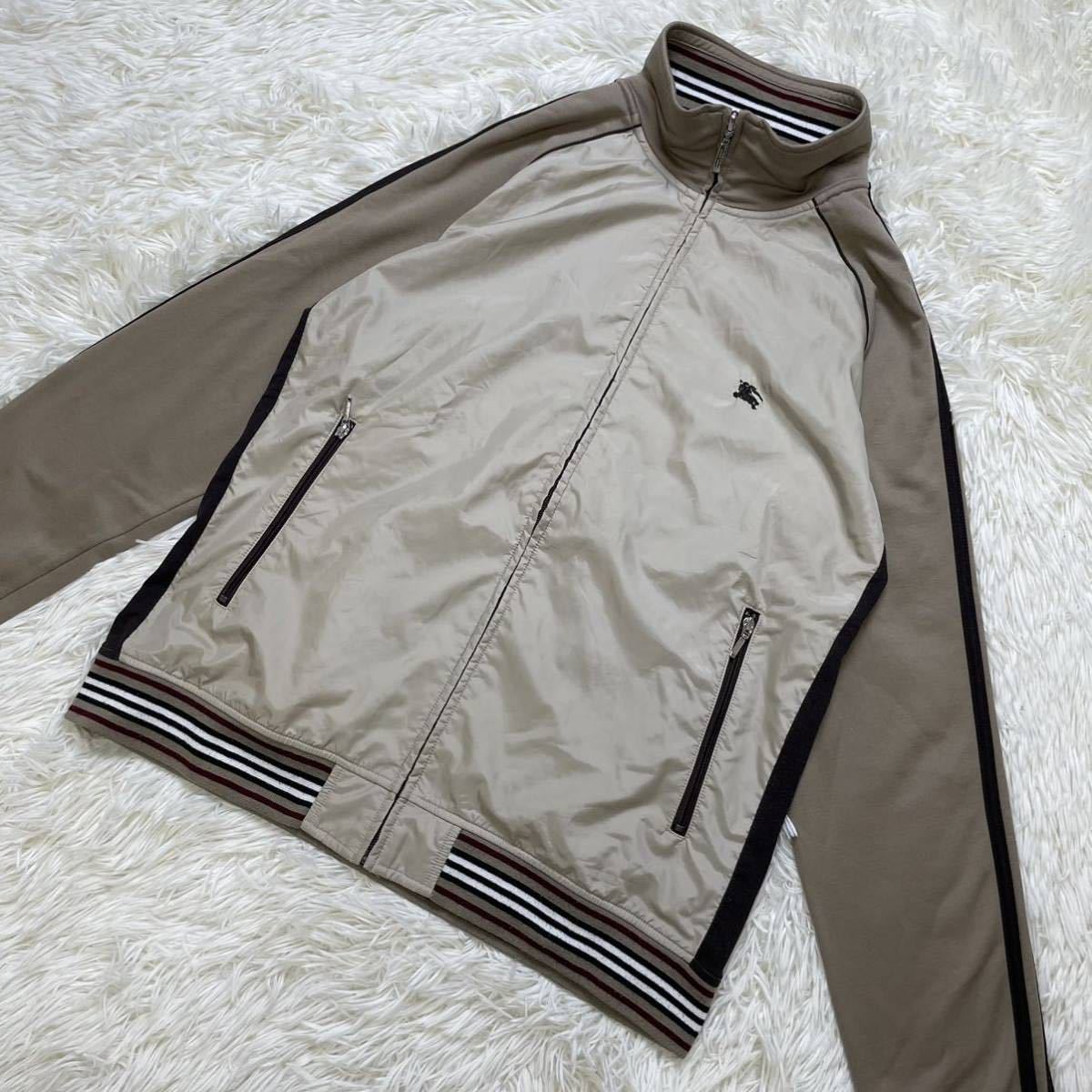 バーバリーブラックレーベ BURBERRY BLACK LABEL トラックジャケット ストレッチ ナイロン ホース刺繍 ライン ジャージ ジップアップ 3(L) 