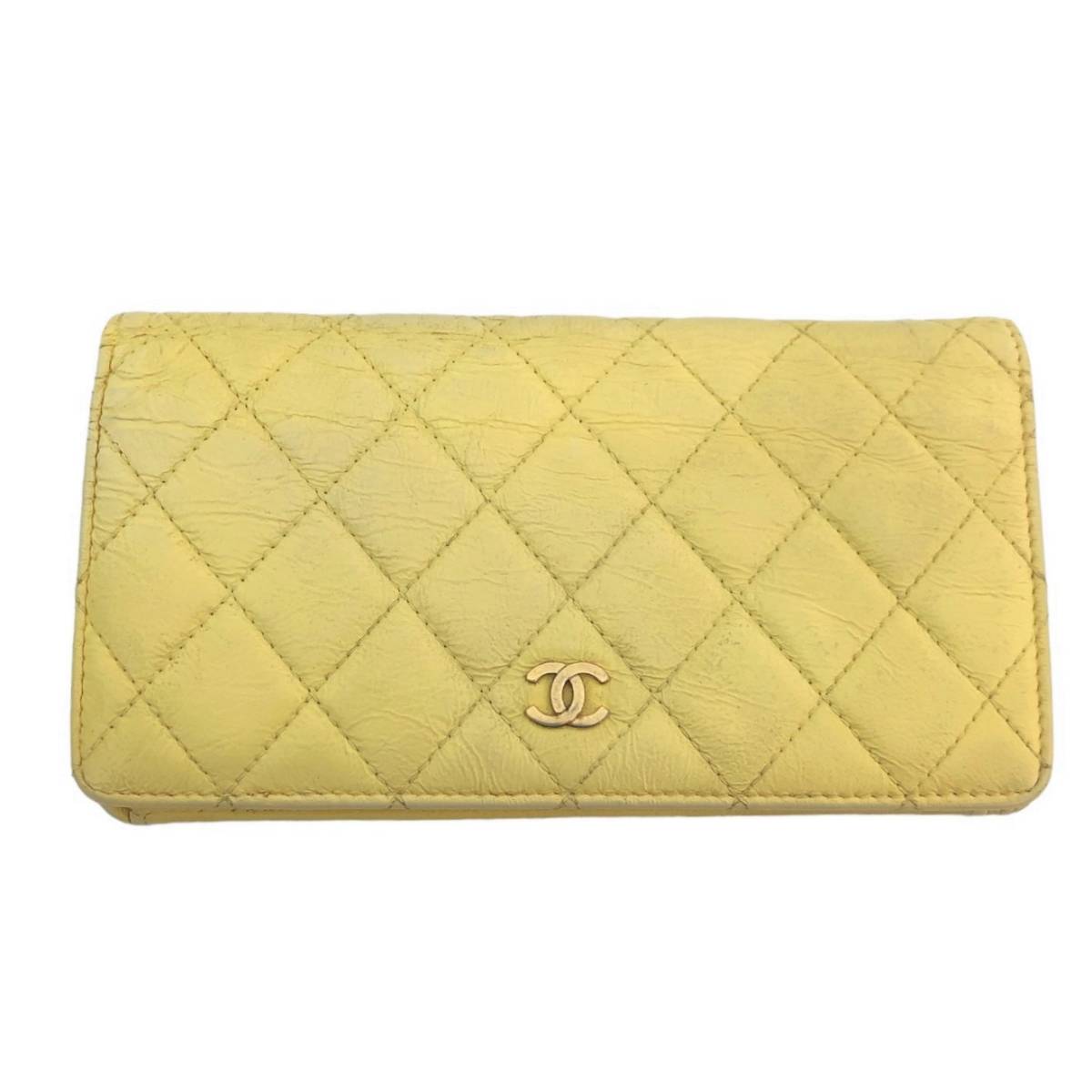 CHANEL 長財布 ゴールド マトラッセ CHANEL シャネル マトラッセ 長財布 ゴールド ココマーク イエロー