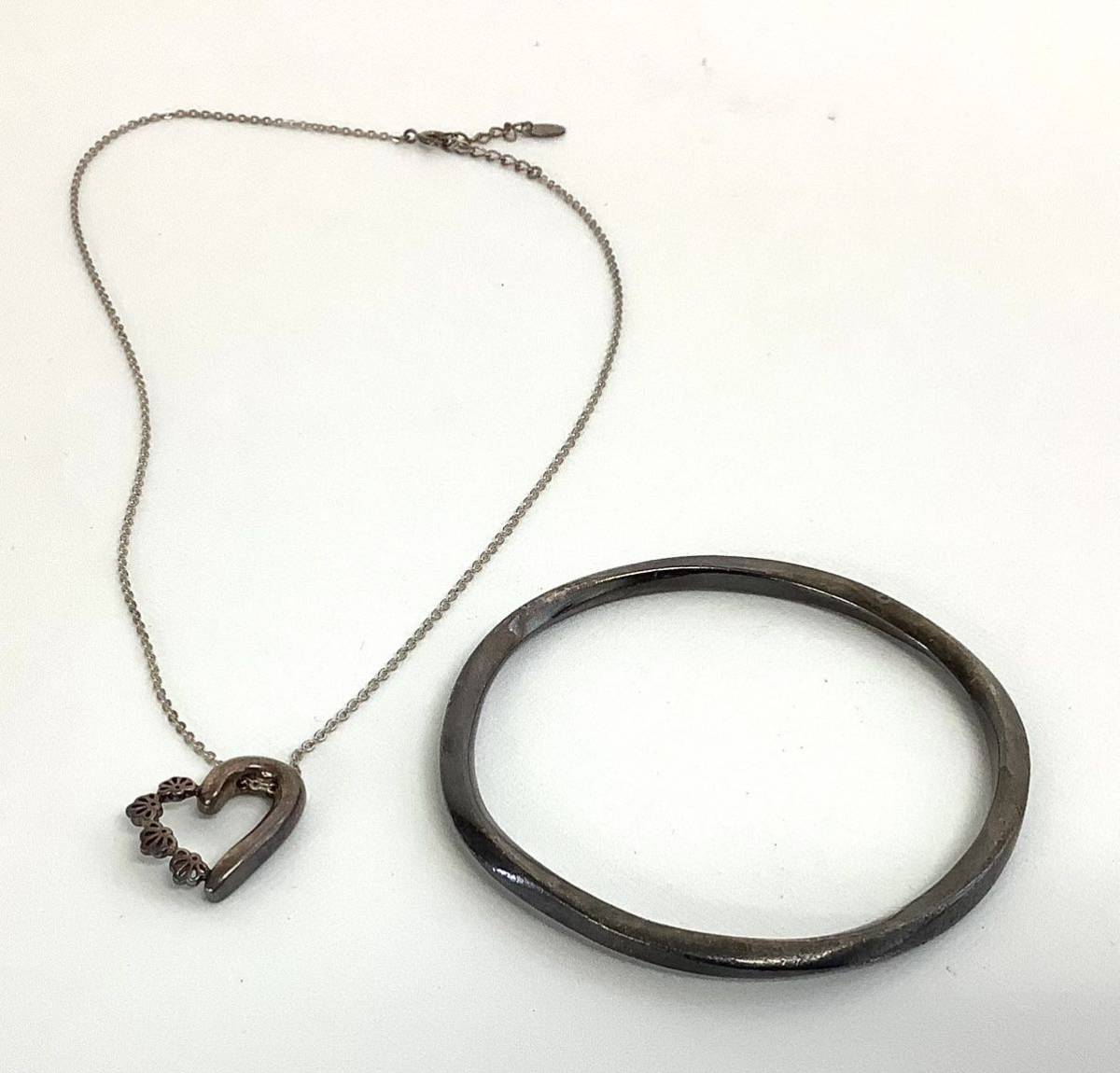 HR112-キm シルバー silver925 アクセサリー2点セット 4°C TIFFANY&Co. ティファニー バングル ネックレス 38.75g