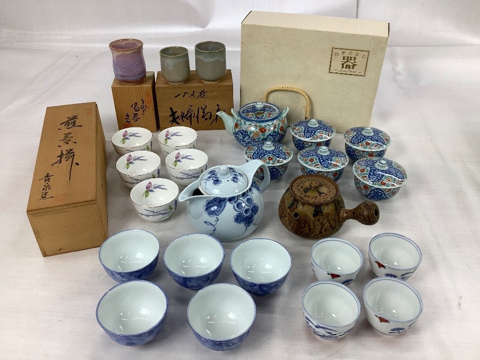 茶器 まとめ 急須 湯呑 有田焼 一の瀬焼 ヒビ有 ACBF 中古品