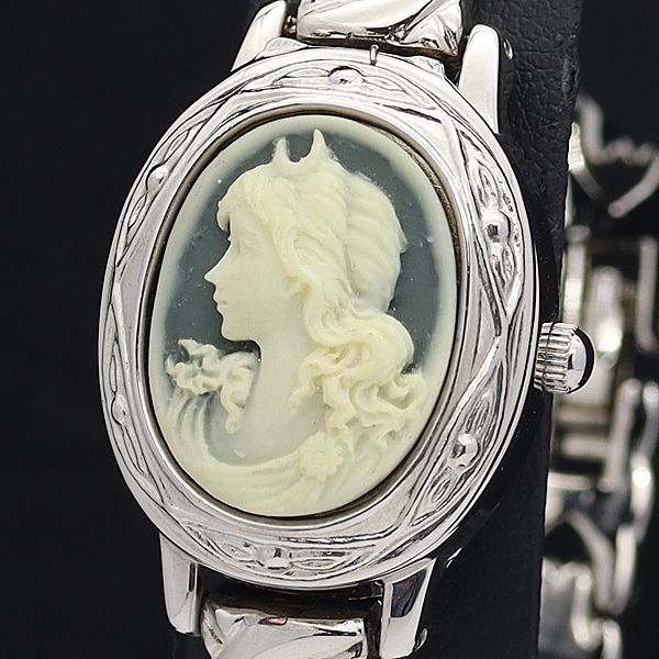 1円 稼働 良品 バレンチノミシェル QZ SW-02 カメオ オーバル 白文字盤 レディース腕時計 XYZ4050100STU