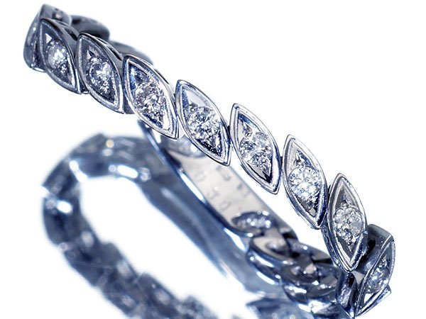 1円～【ジュエリー極】お洒落なチェーンデザイン輝く！天然ダイヤモンド0.30ct 高級K18WGチェーンリング k6513vglm【送料無料】