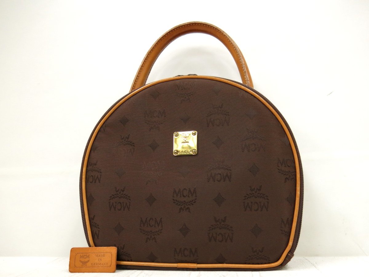 ◆美品◆MCM エムシーエム◆ロゴ◆ナイロン カーフ レザー 本革◆ハンド バッグ◆茶色 キャメル ゴールド金具◆ヴィンテージ◆A1038