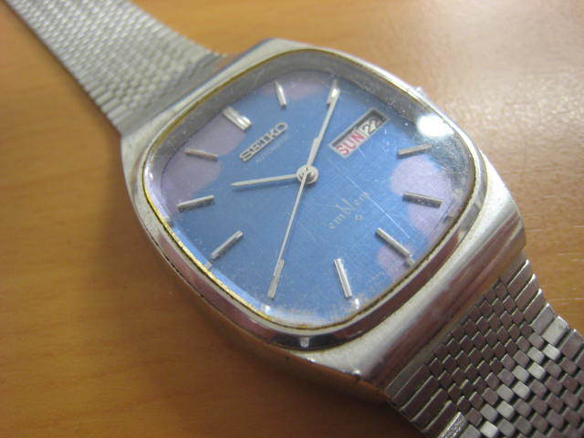 稼働品 セイコー エンブレム 自動巻 青系文字盤 早送× SEIKO emblem 