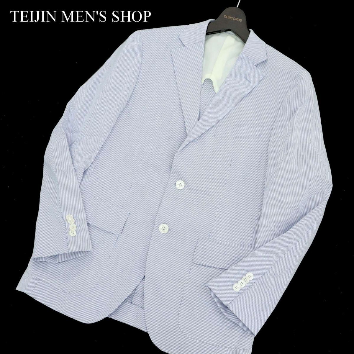 TEIJIN MEN'S SHOP テイジン メンズショップ 春夏 背抜き ストライプ 段返り アンコン テーラード ジャケット Sz.46　メンズ　A3T05001_5#M