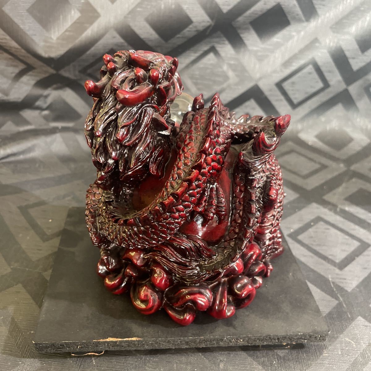 紫檀？黒檀？龍 竜 置物 インテリア 双竜 ドラゴン 黒檀木彫龍の置物