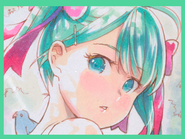 ☆同人手描きイラスト 色紙 原画 初音ミク「競泳水着」(手描きイラスト